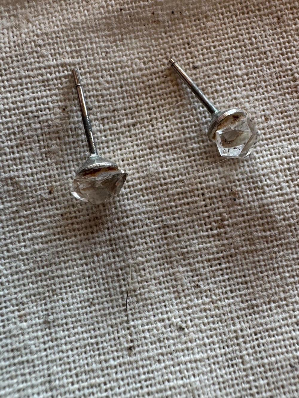 Raw Herkimer diamond studs.